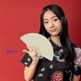 thumbnail image 5 of Unique Bargains 1 Pcs Portable Double-Sided Short Handle Round-Shaped Folding Fan for Wedding Xuan Paper Bamboo Beige [Double-Sided Short Handle Round-Shaped], 5 of 5