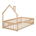 thumbnail image 6 of Miniyam Wood Twin Size Montessori Floor Bed with Fence for Toddler, Natural, 6 of 7