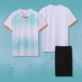 thumbnail image 2 of HAOTAGS Boys Gradient Color Sport Sets (4-14）, Short Sleeve V-neck Tee with Shorts Set Casual School Training Uniform White, 2 of 4