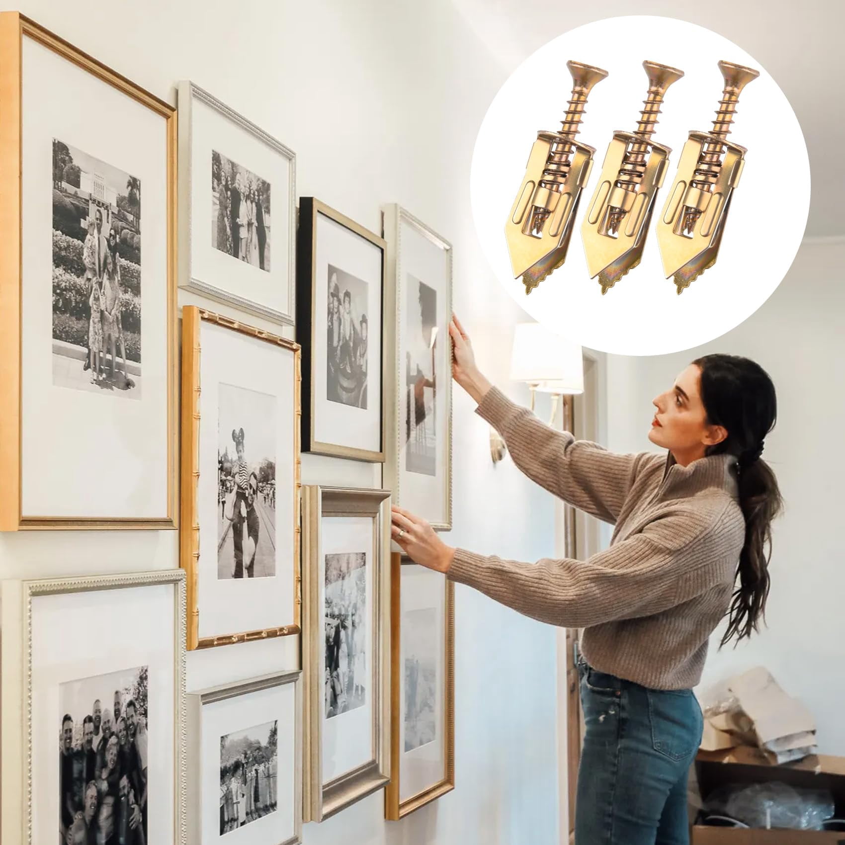 40pcs Self-Drilling Drywall Anchors with 40pcs Screws, Heavy Duty Metal Expansion Screws, Dry Wall Anchors for Gypsum Boards, Cabinets- Gold