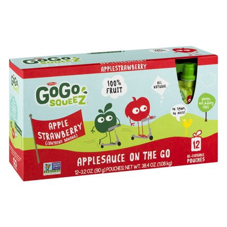 (2 Pack) GoGo Squeez Applesauce On The Go Pouches Apple Strawberry - 12 (Best Apples For Applesauce)