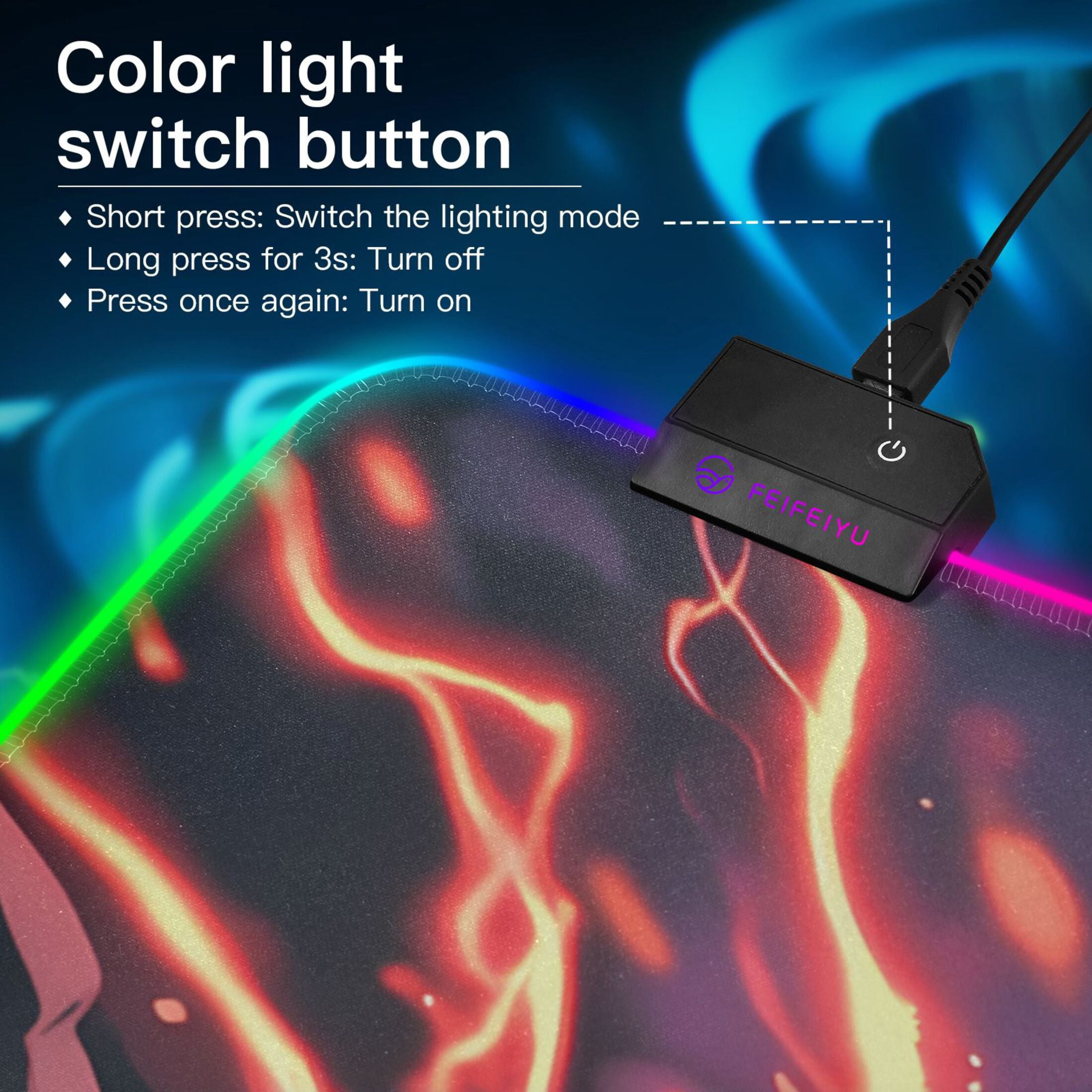 Large RGB Gaming Mouse Pad Led Glowing Mousepad Non-Slip Rubber Base 13 Light Modes 35.4x15.7 Kamado Tanjirou Waving Sword