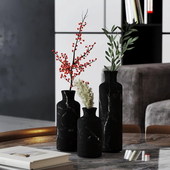 Black Marble Vase Set - Premium Decor for Home, Kitchen, Bedroom, Office