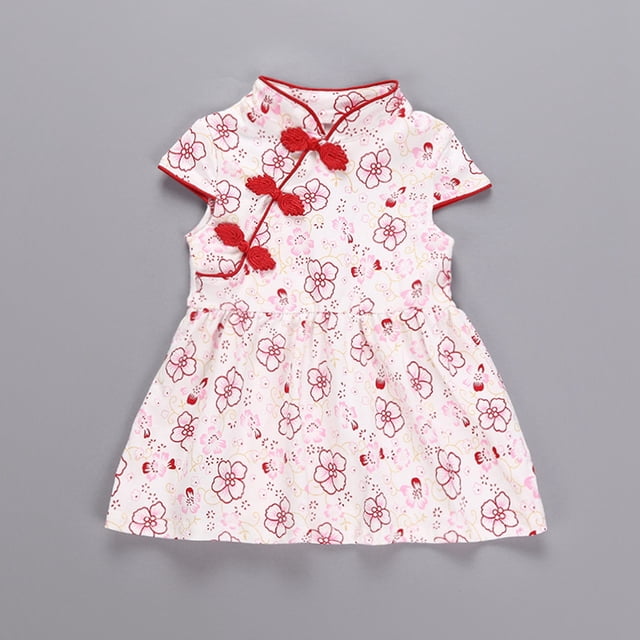 Vestido de manga corta para niños, hermoso patrón, estilo chino, vestido de verano para niña, vestido de una pieza para niños, estética elegante