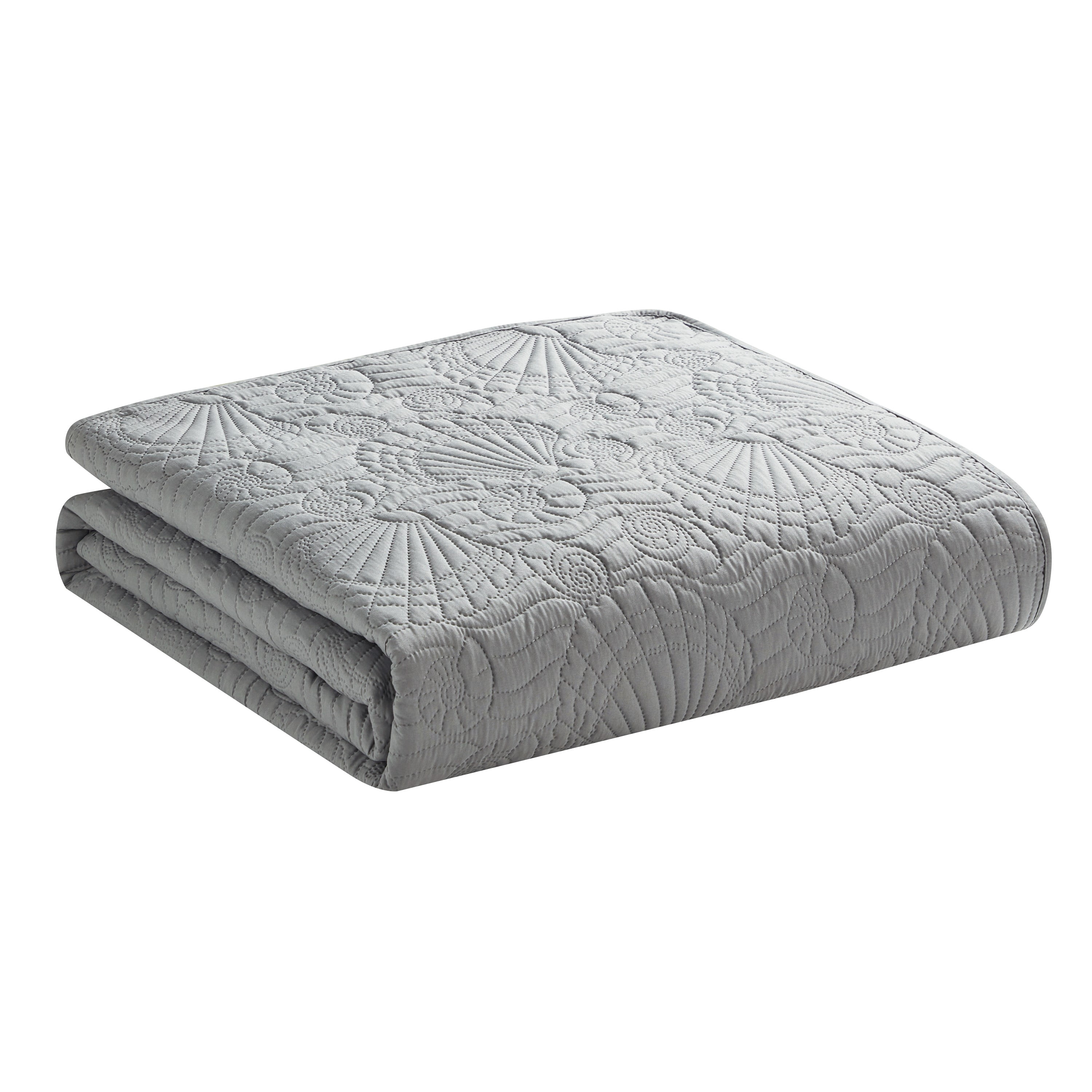 VCNY Home Ocean Coastal 3-Piece Grey Textured Seashell Quilt Set, Full/Queen, Adult, Unisex
