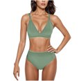 thumbnail image 1 of Conjunto de Bikini de Cintura Alta para Mujeres Color Sólido Sexy Colgantes Ajustables Bikini, Diseño de Corte Alto sin Espalda para Piscina, Playa Y Vacaciones, 1 of 5