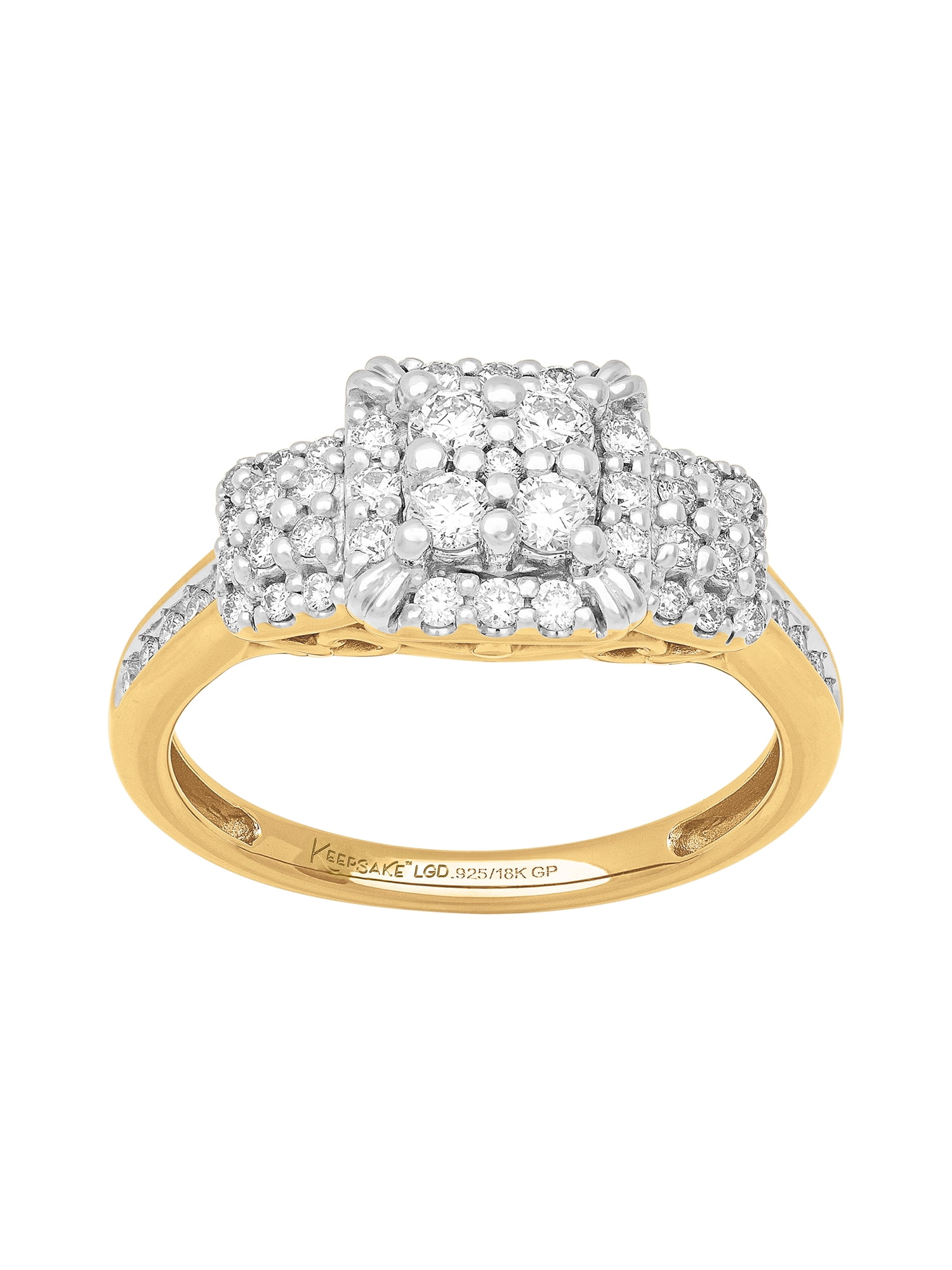 1/2 Carat TW Lab-Grown Diamond 18k Yellow Gold-Plated Sterling Silver Women's "Lux" Engagement Ring