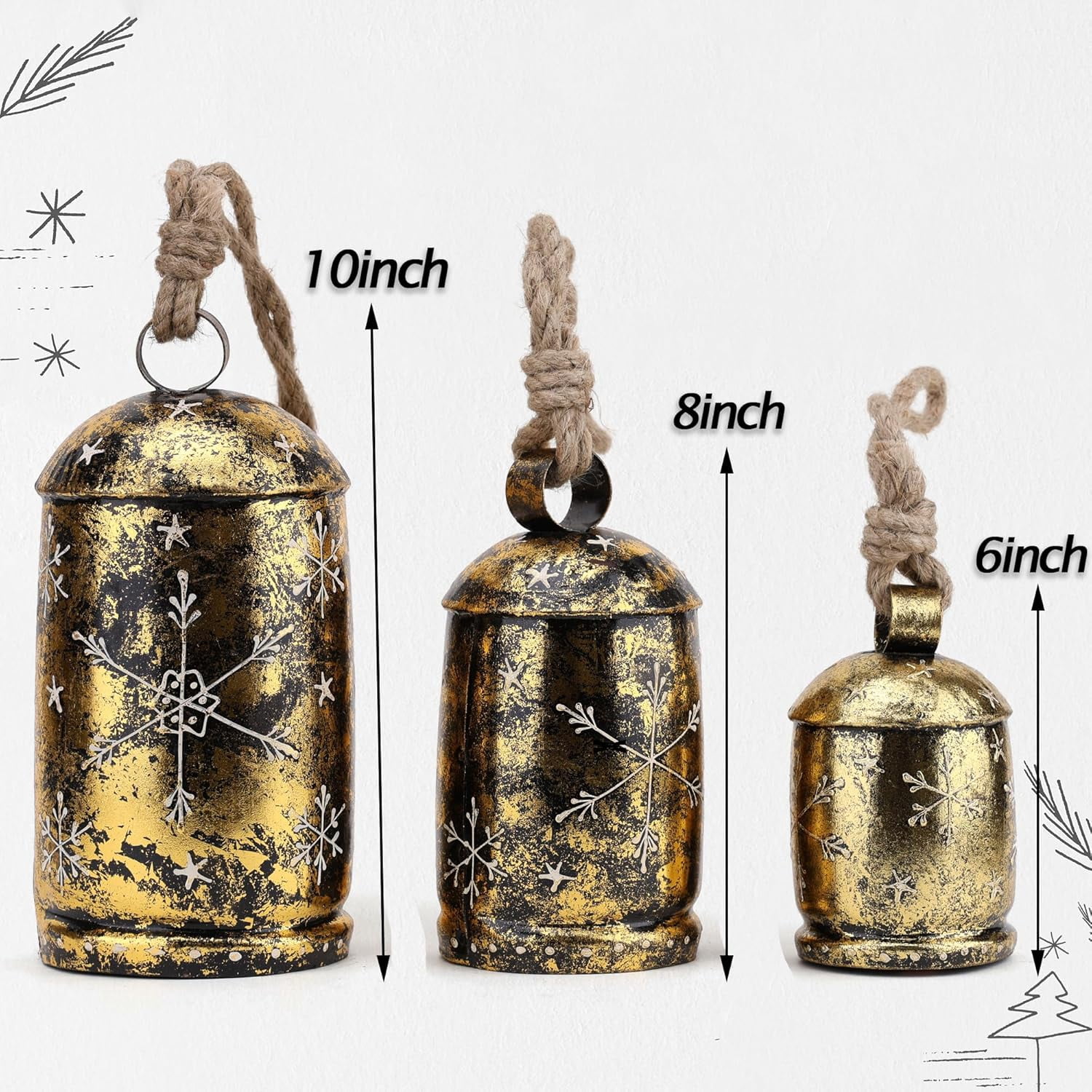Vivanta Rustic Metal Wind Chimes – Set of 3 Hanging Cow Bells for Farmhouse Decor, Seasonal Home Accent (Assorted Sizes)