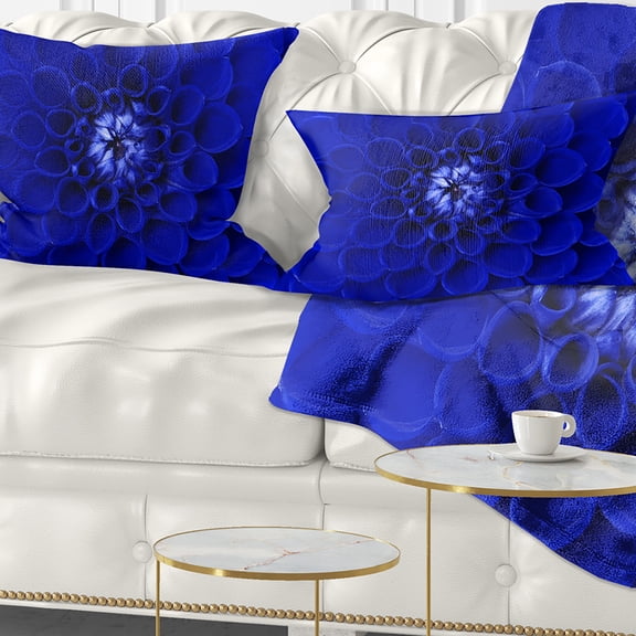 Designart Abstract Blue Flower Design - Floral Throw Pillow - 12x20