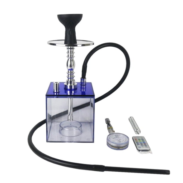 Juego completo de 1 manguera Hookah, kit para fumar, fácil limpieza, con luz LED, kit portátil para fumar shisha de fácil montaje para clubes Narguile - AZUL Sunnimix Cachimba completa