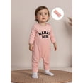 thumbnail image 5 of Miaouyo Baby Girl Romper with Matching Headband 2 Pcs Set Long Sleeve Round Neck Letter Print Ribbed Full Length Jumpsuit, 5 of 9