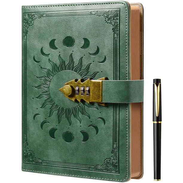 Lock Diary ZXHQ, tamaño A5, rayado, 240 páginas, piel sintética con bolígrafo, color gris