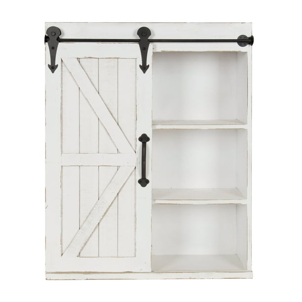 Cates Wood Wall Storage Cabinet With Sliding Barn Door Rustic White Com - Sliding Door Wall Cabinet Bathroom