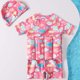 thumbnail image 4 of Traje de baño de una pieza QISIWOLE para niñas pequeñas con flotabilidad y estampado de peces pequeños, de manga corta y cremallera frontal., 4 of 6
