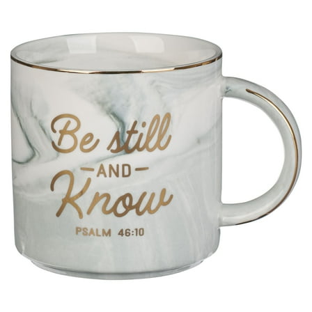 Christian Art Gifts Marble Ceramic Coffee & Tea Mug w/Gold Trim for Men & Women: Be Still & Know - Psalm 46:10 Encouraging Bible Verse, Non-toxic Lead-Free Novelty Drinkware, White/Gray Swirl, 13 oz.