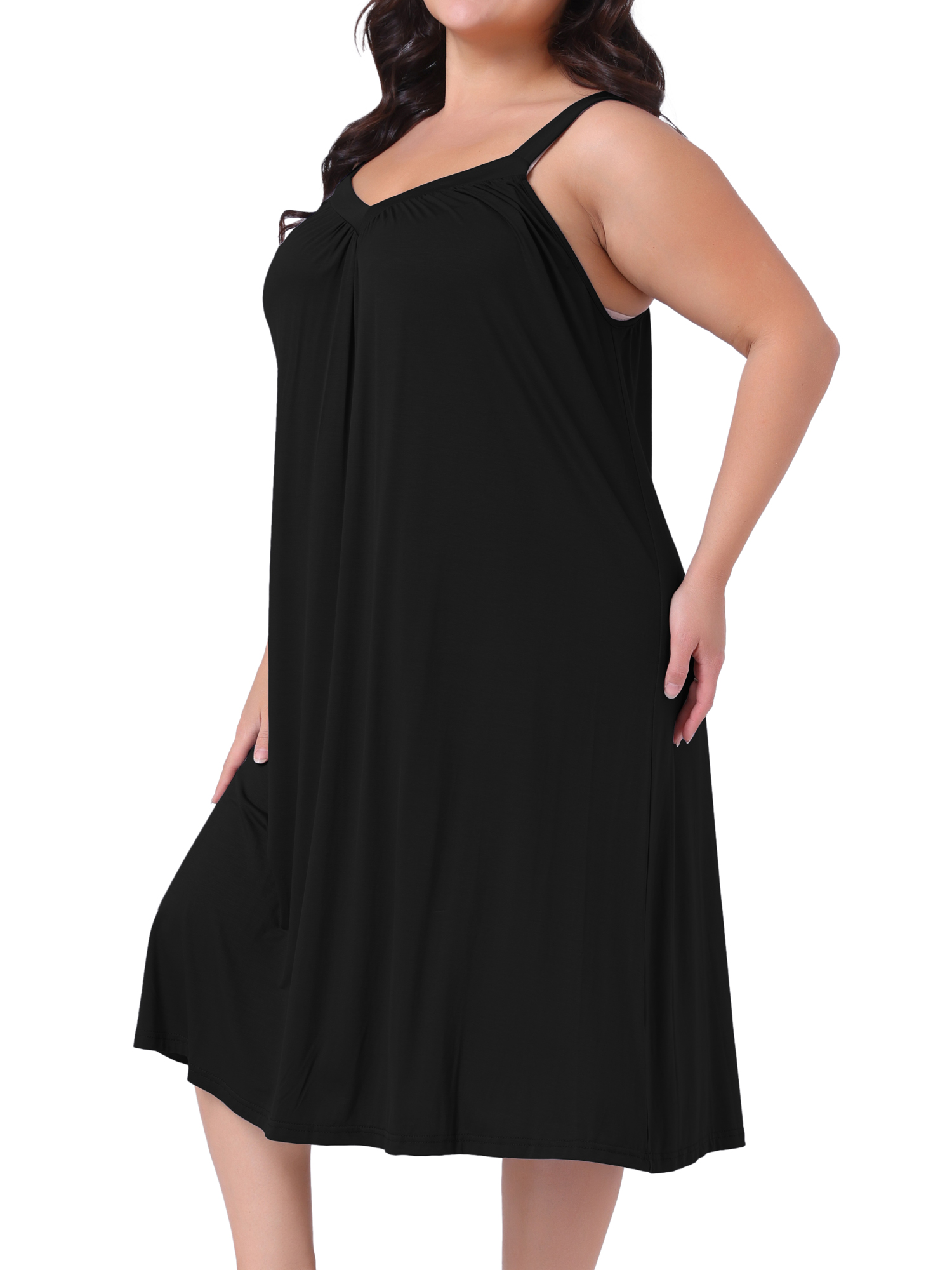 DARING DIVA Women's Plus Size V Neck Sleeveless Spaghetti Strap Nightgown 4X Black