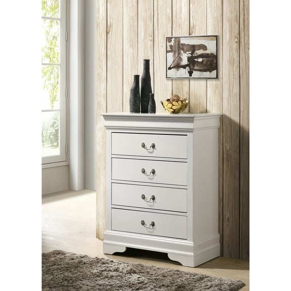 Glory Furniture Louis Phillipe 4-Drawer Bedroom Chest in White