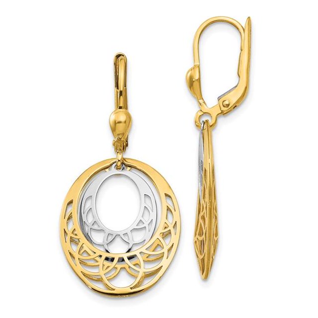 Quality Gold TH922 14K Two-Tone Polished Leverback Earrings