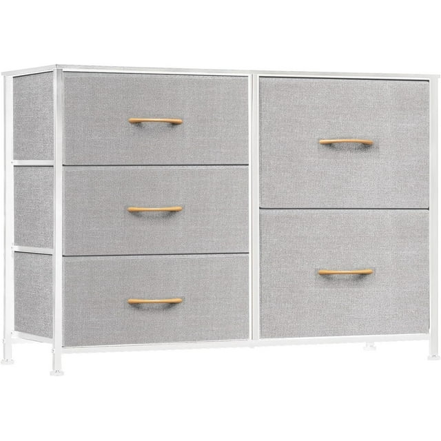 QRInnovations Commode Tour de Rangement à 5 Tiroirs pour Chambre, Salon, Garde-Robe (Gris Pâle)