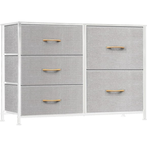 QRInnovations Commode Tour de Rangement à 5 Tiroirs pour Chambre, Salon, Garde-Robe (Gris Pâle)