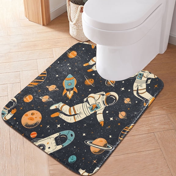 Toilet Rug U-Shaped Bathroom Rugs Non-Slip Soft Plush Machine Washable Contour Bath Mat Astronauts in Space 24x20