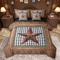 jejeloiu Rustic Western Cowboy 7 Pieces Bedding Comforter Set,Texas Stars Full Bedding Set For Boys Teens Reversible