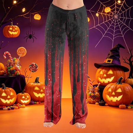 Women s Halloween Pajama Pants Spider Web Castle Elastic High Waist Horror Sleep Pants Ghost Pumpkin Drawstring Funny Pajama Pants XL