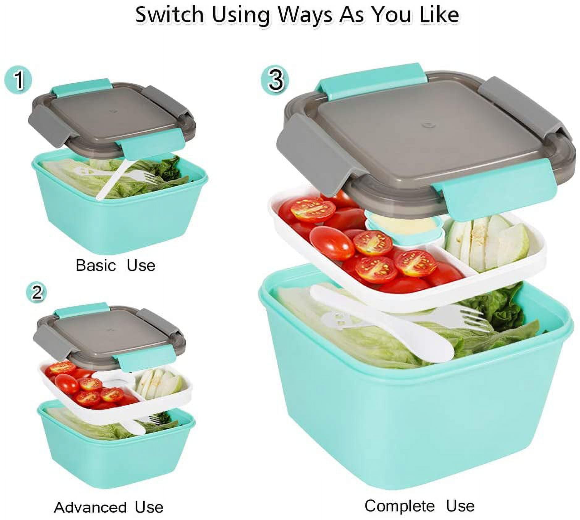 Salad Lunch Container, Salad Bowls With 3 Compartments Tray, Leak Proof Lunch  Box With Fork For Men, Women, Bpa-free Snack Container With Sauce Container  For Dressings, Kitchen Supplies - Temu