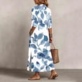 thumbnail image 6 of NTACZA Shirt Dress Womens Dresses Navy Button Down Floral Boho Side Slit Maxi Beach 3/4 Sleeve Blouson Vacation L, 6 of 7