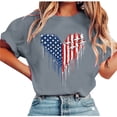 thumbnail image 5 of successthop Patriotic Shirts for Women Heart Flags Patriotic T Shirts Holiday Tops Crewneck Short Sleeve Outfits Gray S, 5 of 5