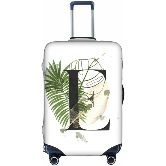 Leaf Initial Name E White Luggage Cover Elastic Washable Stretch Suitcase Protector Anti-Scratch Travel Suitcase Cover for Kid and Adult S (Fit 18-21 inch suitcase)