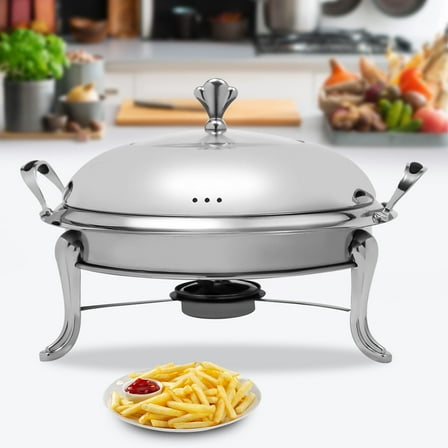 Large 24cm Round Chafing Dish Stainless Steel Chafing Dish Buffet Chafer Silver