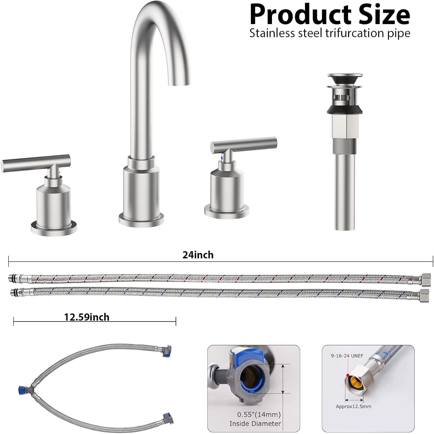 AOILE Widespread Bathroom Faucet - 8-Inch 3-Hole Sink Faucet with Stainless Steel Pop-Up Drain