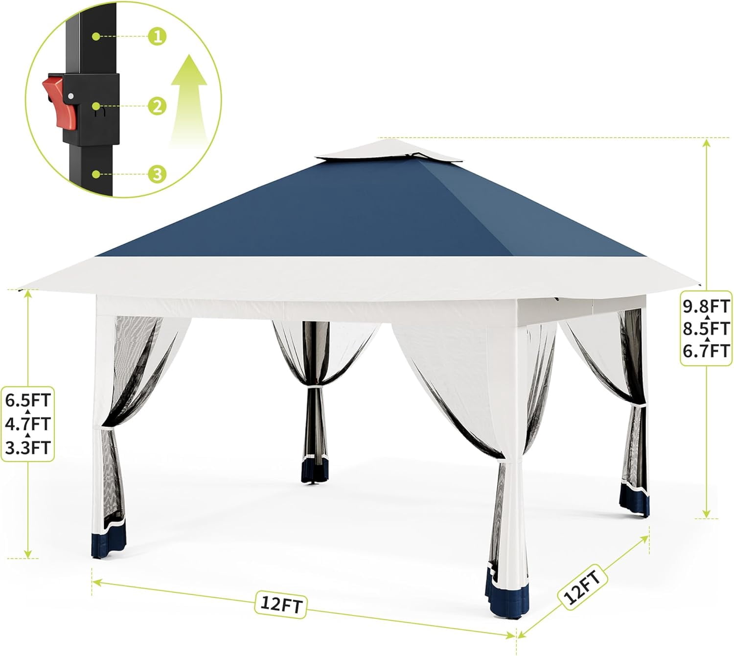 12x12 Gazebo,Outdoor Canopy Tent,Outdoor Gazebo with 4 Sandbags,Double Tiers,Screened Shelter with Netting for Patio Garden Backyard Party Camping