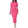 thumbnail image 2 of Zedker Women's Turtleneck Long Sleeve Elegant Bodycon Party Long Dress, Plus Size Hot PinkS, 2 of 7