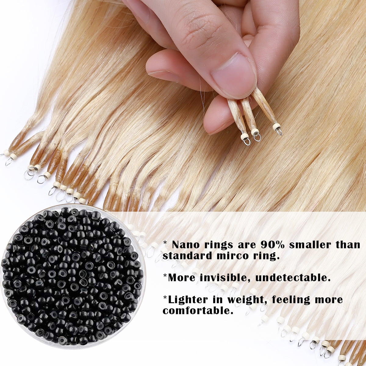 Remy Nano Ring Hair Extension Beads Black/Brown/Blonde Colors, 70g/80g/14s  Micro Loop Design From Angel18369127194, $35.45