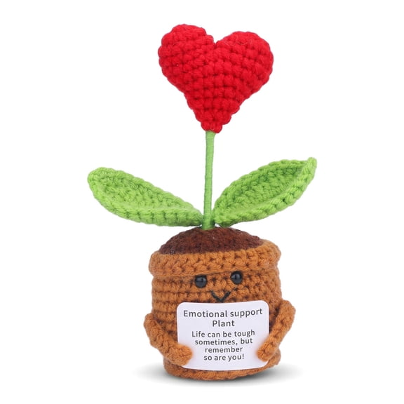 REGALWOVEN Handmade Crochet Potted Plant, Mini Knitted Flower Ornament, Tiny Fake Potted Sunflower Daisy for Car Dashboard ["Heart-Shaped"] 4.3 in
