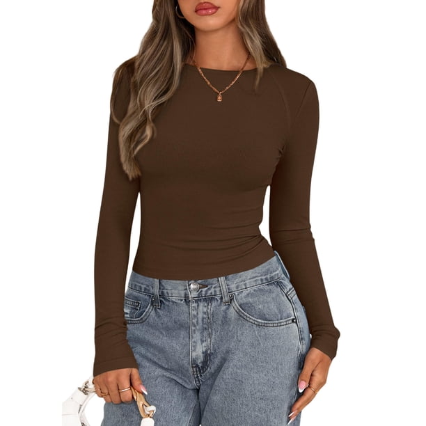 Camisas de Manga Larga PRETTYGARDEN Mujer Otoño 2025 Marrón XS