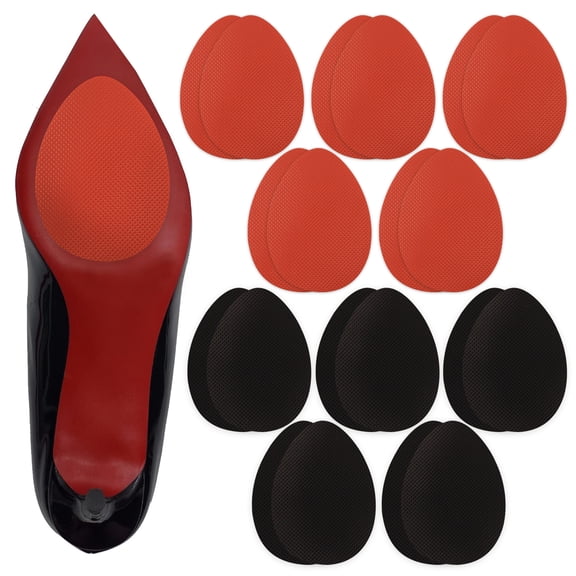 Style-Carry 10 Pairs Shoe Sole Protector for Heels, Anti-Slip Shoe Bottom Pads, Non-Slip Shoes Grips for High Heels, Leather Shoes (Red, Black)