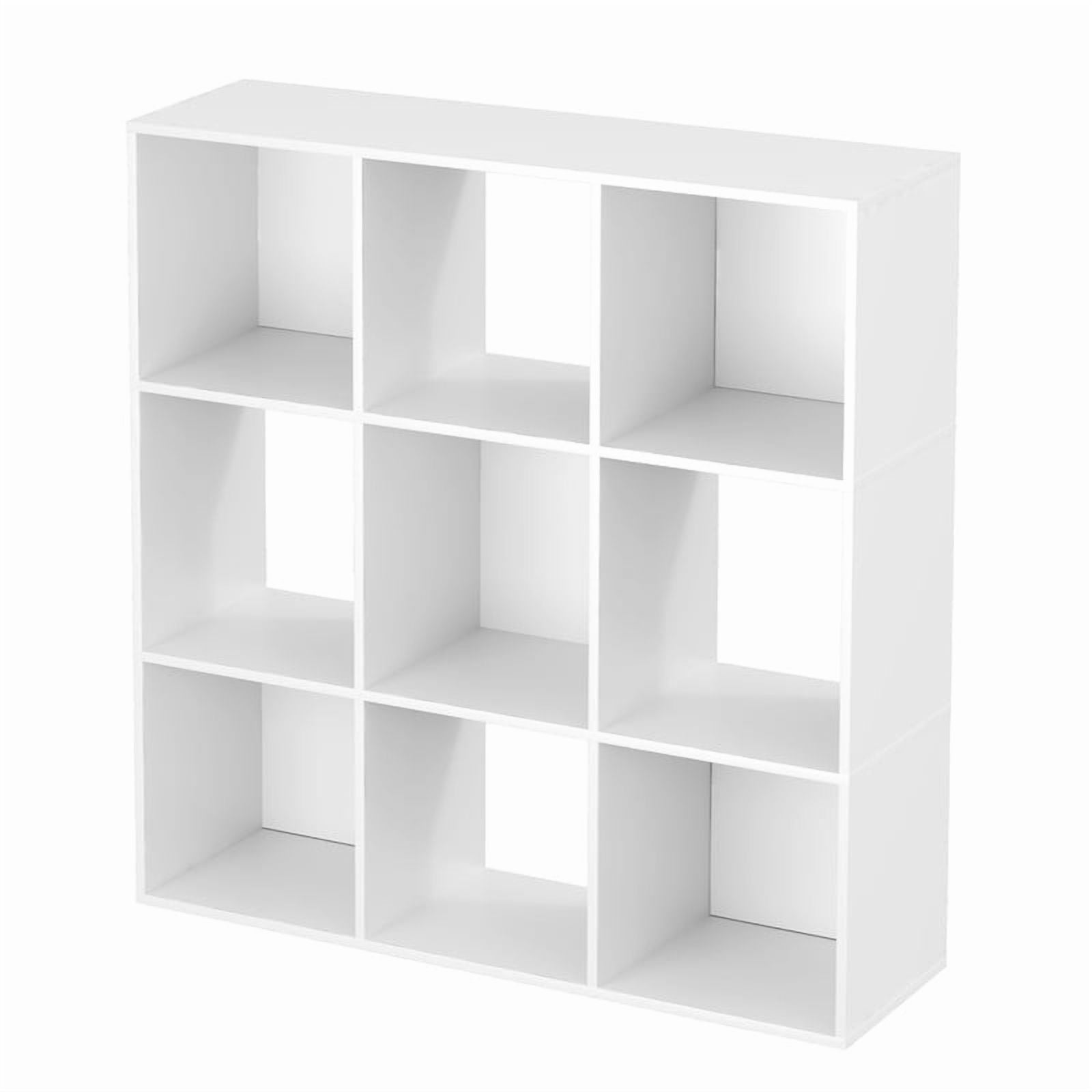 TINKLE WELL 9-Cube Storage Shelf Organizer, Bookcase with Removable Back Panels, Adjustable White Wood Bookcase for Living Room, Home Office, White