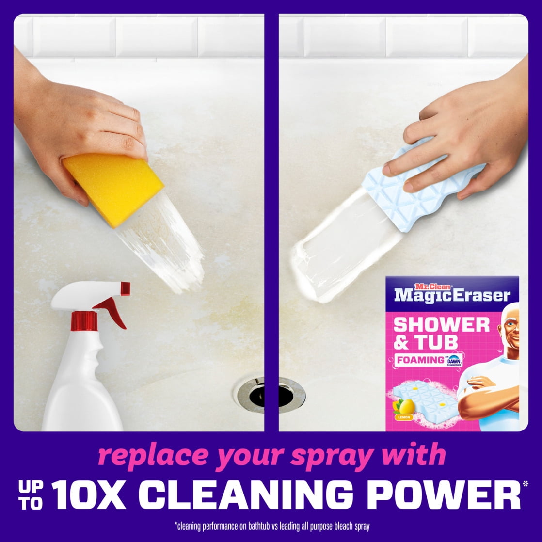 Mr. Clean Magic Eraser Sponge, Bathroom Cleaner, Soap Scum Shower & Tub Cleaner, Lemon, 8ct
