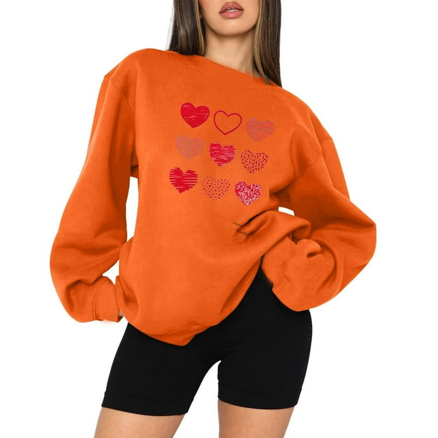 Chemise à Manches Longues Femme Décontractée Manches Longues Col Rond Hauts Chemises Amples Blouse Imprimé Saint-Valentin Chandail en Molleton Graphique Manches Longues Chemises Femme Hauts Col Montant pour Femme