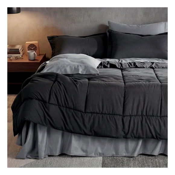 Set Edredón Matrimonial + Funda De Almohada + Sábanas 7 Pzas Real Textil Nego - Gris