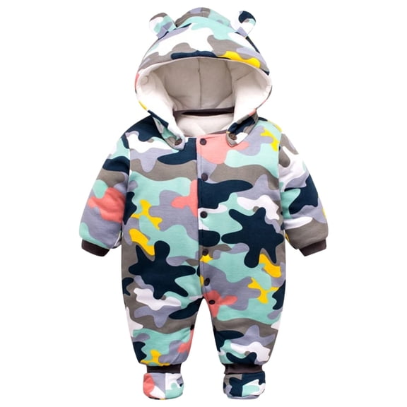 XXWXYD Baby Snowsuit with Be𝖺r Ears & Hood | Winter Warm Romper Jumpsuit | Long Sleeve Thermal Snow Clothing for Kidss