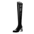thumbnail image 2 of EGNMCR Bottes Hauteur Genou pour Femmes Chaudes Unies Rétro à Lacets à Talons Hauts à Bout Rond Bottes Chaussures, 2 of 6