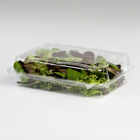 Plastic Hinged Boxes - Detroit Forming LBH-811 Clear OPS Plastic Square Hinged Locking Lid Food Container, 10.5 x 8.5 x 3 Inches | 250 Per Case