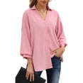 thumbnail image 1 of Blusa Con Cuello En V, Blusa Casual De Gasa Para Mujer, Transpirable, Cómoda, Manga De Linterna, Un Solo Pecho Para Oficina Para Vacaciones Amonsee Otros, 1 of 5