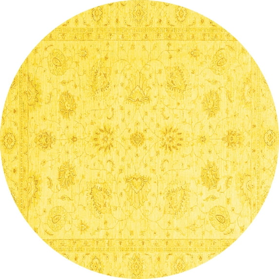 Ahgly Company Machine Washable Indoor Round Oriental Yellow Traditional Area Rugs, 5' Round