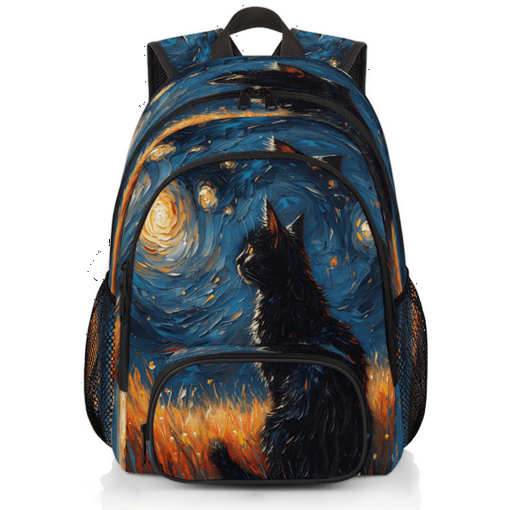 Herdesigns Night Black Cat Laptop Backpack for Women Men, 18.3 Inch Large Computer Backpacks Fashion Teacher Nurse Bag Casual Daypack for Work Travel