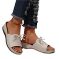 thumbnail image 3 of Beach Sandals, Cute Sandals for Women, Slip-On Wedge Sandals With Arch Support - Lightweight Comfortable Open Toe Slippers Soft Insole & Anti-Slip Sole Boho Slingback Sandals, Beige 5.5, 3 of 7